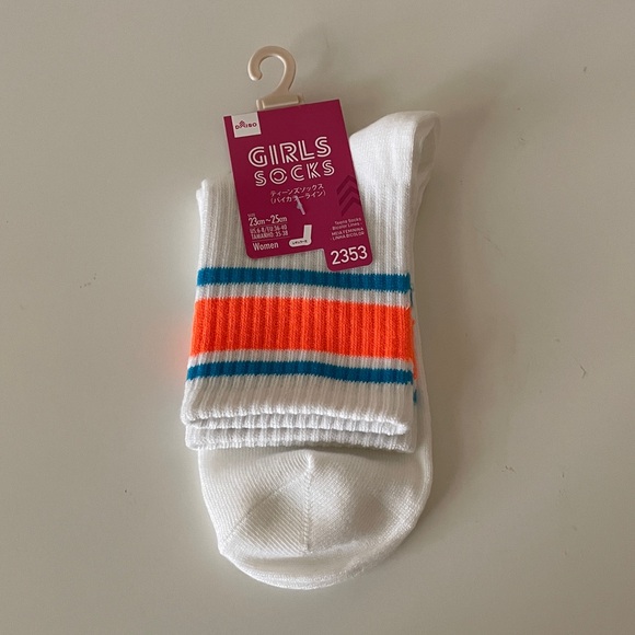 Striped Ankle Socks White Orange Blue - Picture 1 of 10